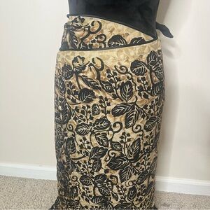 Dana Buchman Women’s Black Gold Floral   Silk Wrap Maxi Skirt Sz 24